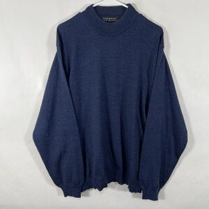 Fiesole Mock Neck 100% Fine Merino Wool Sweater Mens Large Navy Made In Italy